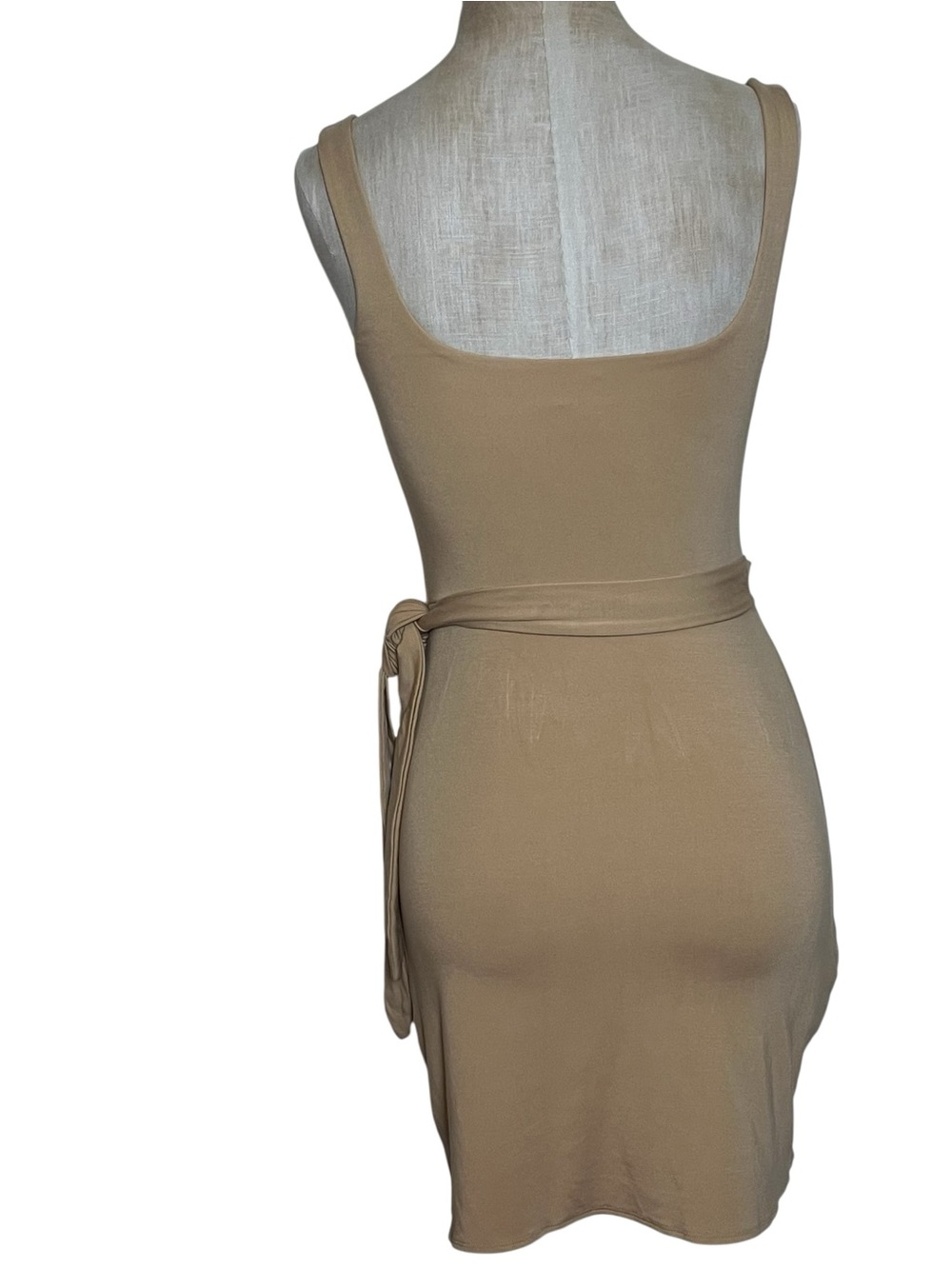 Aritzia Wilfred Saturn Wrap Bodycon Mini Dress Sandy Beige Small - Picture 6 of 14